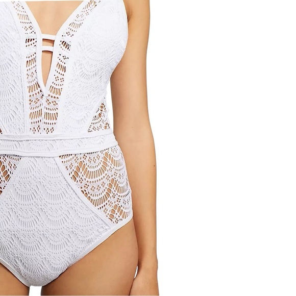 BECCA Sheer Crochet Plunge One Piece Swimsuit